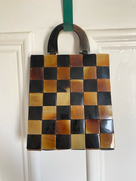 Handbags - ‼️SOLD‼️Vintage Checkerboard Faux Tortoise Shell Hand Bag in Black and Amber